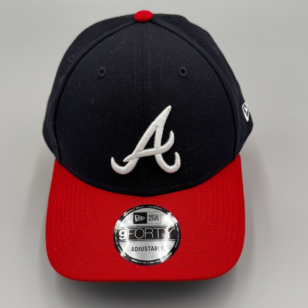 New Era Mens OSFA Navy Atlanta Braves 9FORTY Adjustable MLB Baseball Cap Hat